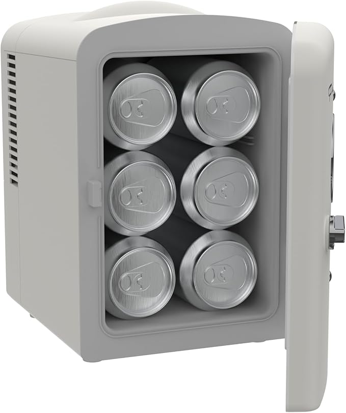 Frigidaire EFMIS171 Retro Mini Portable Personal Fridge - Ideal for Home, Office or Dorm - Includes Carrying Handle, AC/DC Wall/Car Charger (Grey)