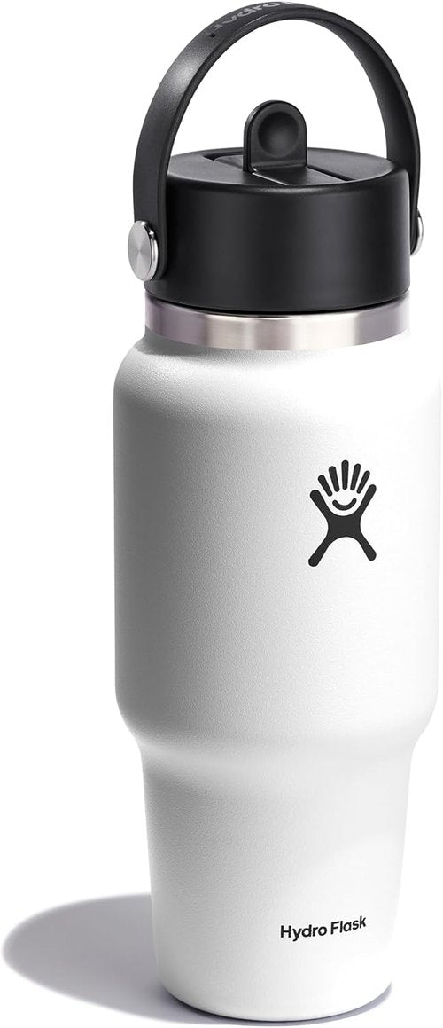 Hydro Flask Travel Water Bottle - Insulated Stainless Steel - 24 Oz White with Wide Straw Lid & Leakproof Design