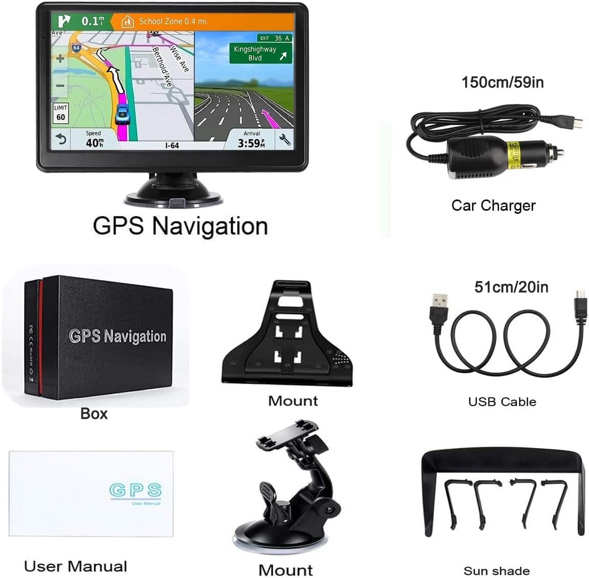 Skiennix GPS Navigation | 7-Inch Touch Screen Car GPS with Voice Guidance & Lifetime Maps