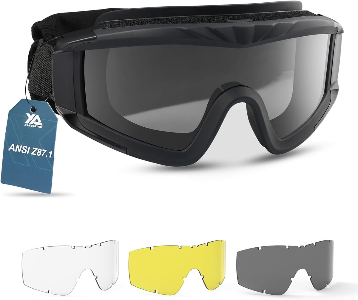 Xaegistac Tactical Airsoft Goggles - Anti-Fog Safety Glasses for Hunting & Cycling