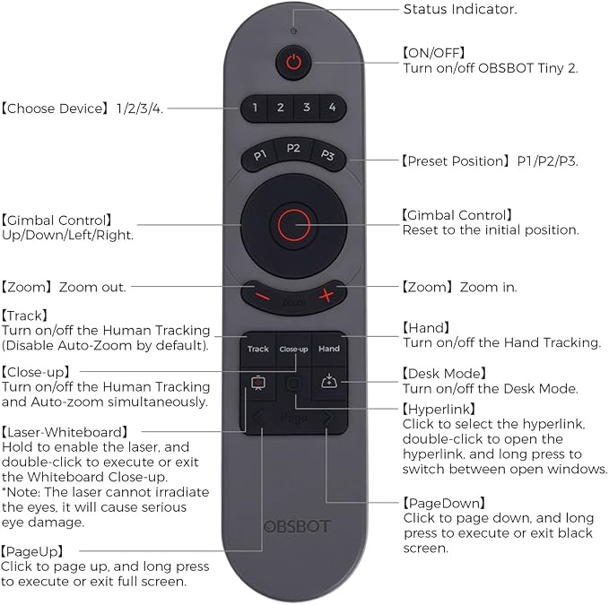 OBSBOT Tiny 2 Remote Control, Smart Remote