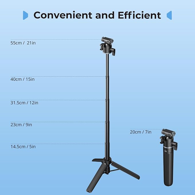 SmallRig Action Camera Selfie Stick Tripod, 7.8-21.6in Extendable, 360° Ball