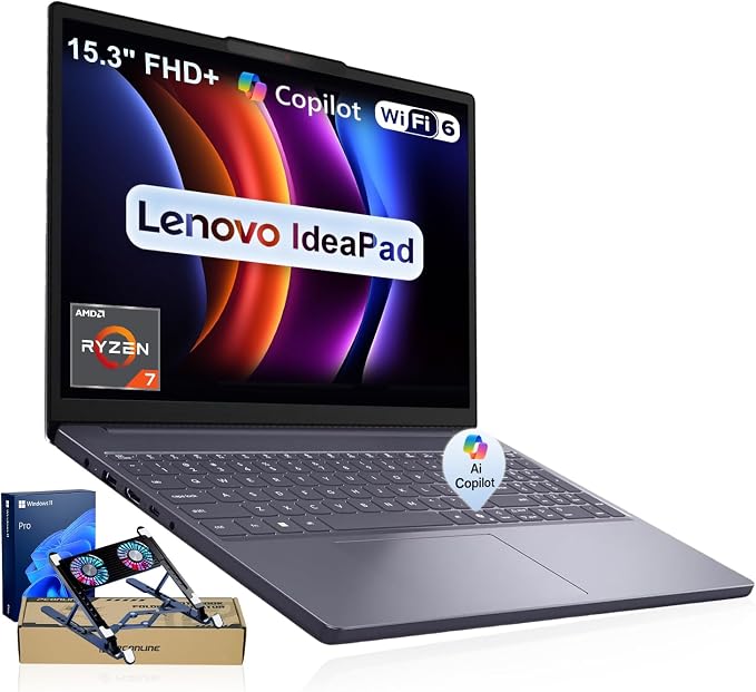 Lenovo IdeaPad Slim 3 15" 2K Laptop, Ryzen 7 7735HS 32GB DDR5, 512GB SSD | AMD Radeon Graphics, Wi-Fi 6, Numeric Keypad, Camera Shutter, Windows 11Pro, Long battery Life, Grey, with PCO Laptop Cooler