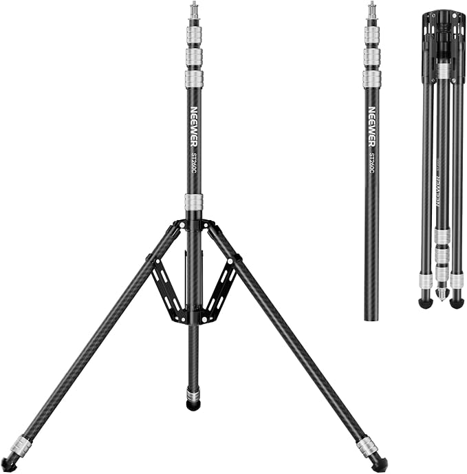 NEEWER Carbon Fiber Tripod Stand w Reversible Legs, 6.6lb/3kg Max Load