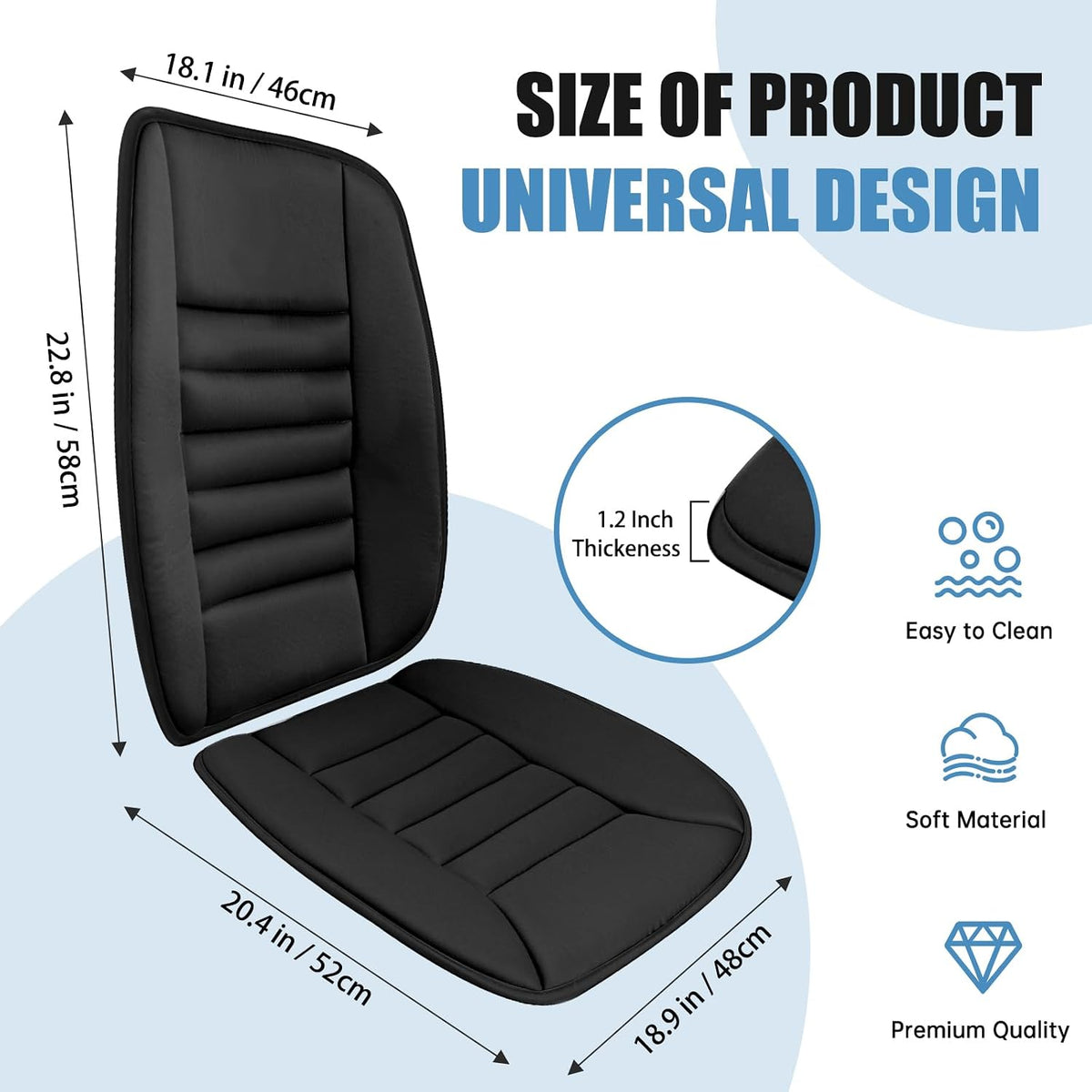 Car Seat Cushion, Memory Foam Cushion with Back Support, Black