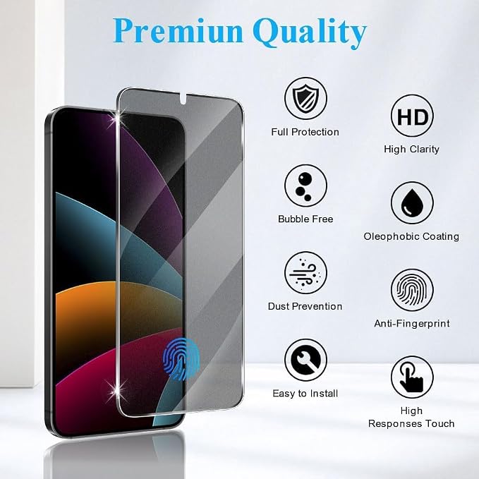 2 Pack Galaxy S25 Anti spy Privacy Screen Protector, 9H Tempered Glass