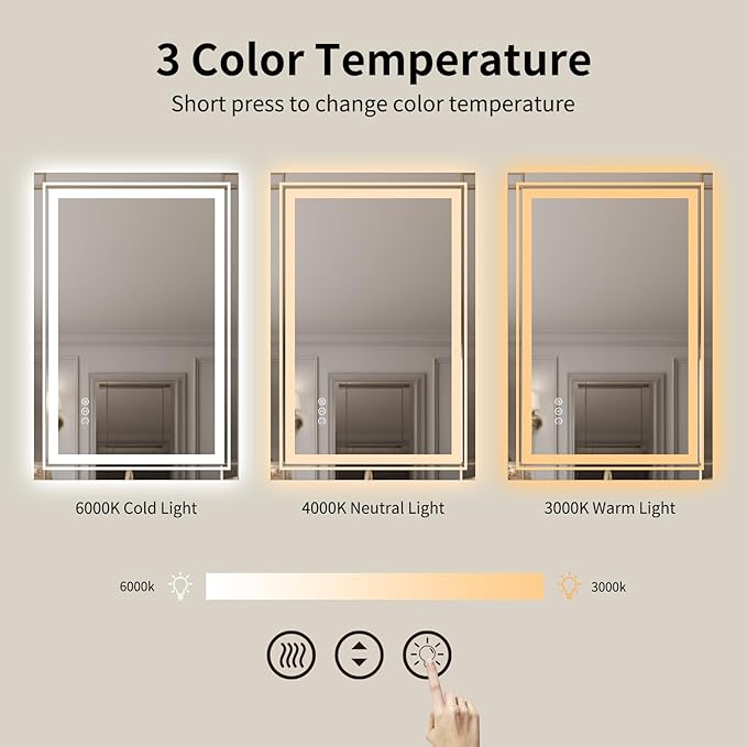 WTTY LED Bathroom Mirror 40"x36" with Back and Front Light,Modern LED Mirror for Bathroom,Stepless Dimmable Lighted Bathroom Vanity Mirror with Anti-Fog,Memory Function,Shatter-Proof