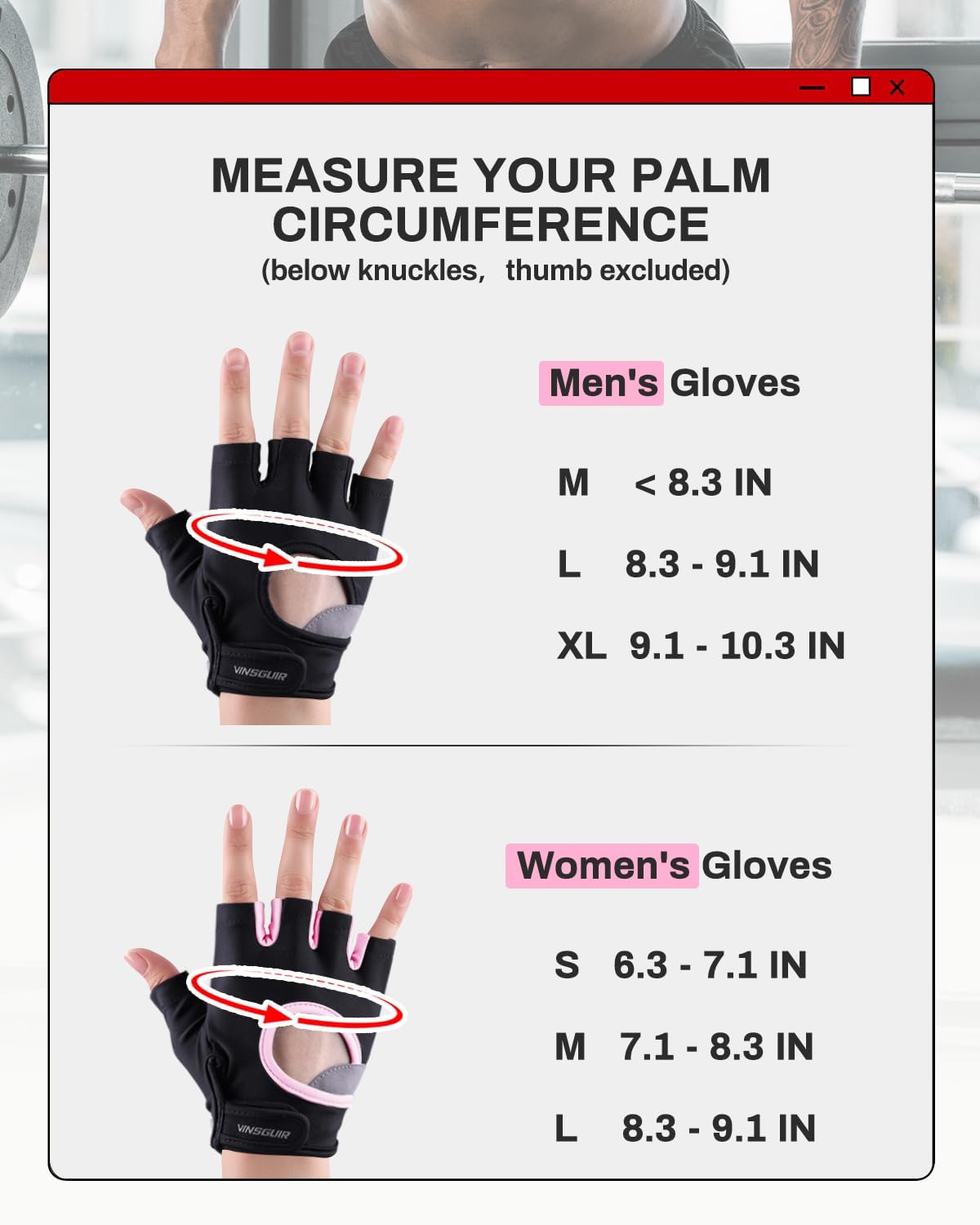 VINSGUIR Workout Gloves - Lightweight Weight Lifting Gloves with Excellent Grip for Fitness & Climbing | Unisex