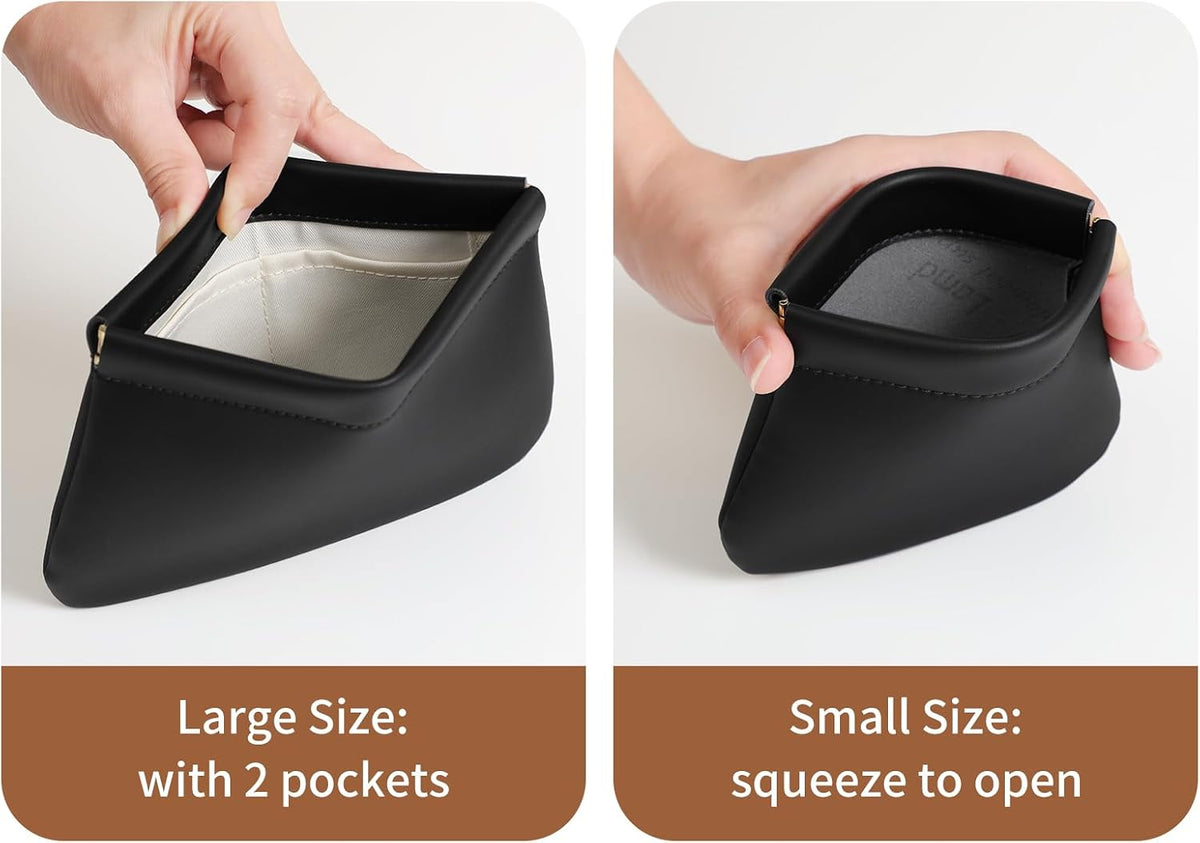 2 Pack Small Makeup Bag for Purse, Cosmetic Travel Pouch, Black