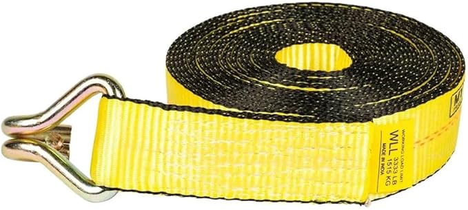 Mytee Products 4 Pack 2 Inch x 50 FT Heavy Duty Ratchet Straps with Double J Hooks | 10,000 lbs. Breaking Strength Yellow Tie Down Straps w/Wire Hooks for Industrial Use, Trailers, Truck & Cargo.
