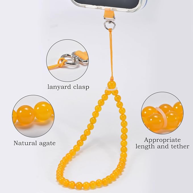 Agate Beaded Phone Wrist Strap for Women Men Stone Beads Charm Handmade