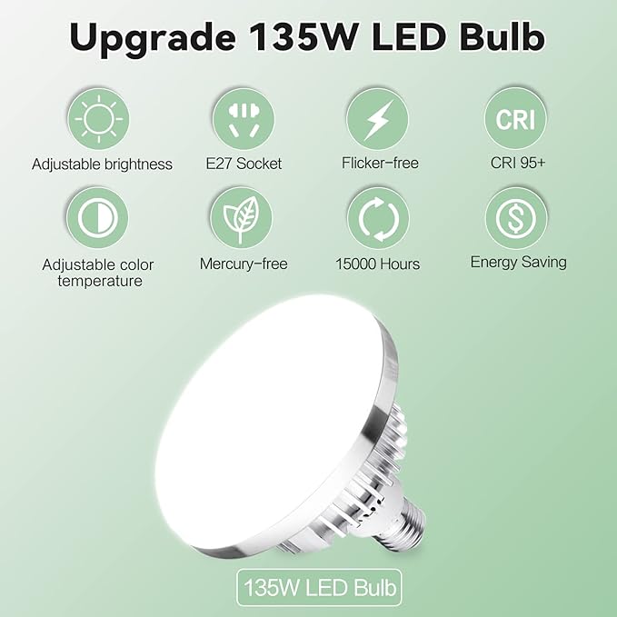 Skytex 2Pack 135W Photography Light Bulb Dimmable Tricolor LED Bulbs 2700-6400K