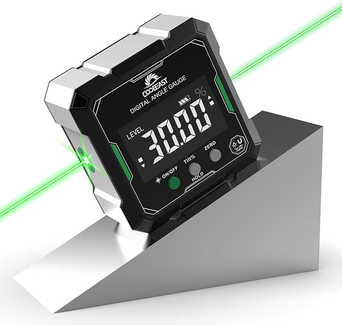 Digital Angle Finder with Green Laser, 4-side Magnetic Digital Laser Level