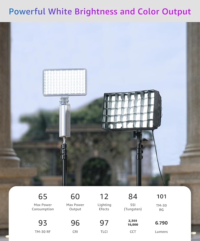 amaran Pano 60c Kit, Compact 60W RGBWW Full Color Panel Light, Support USB-C PD
