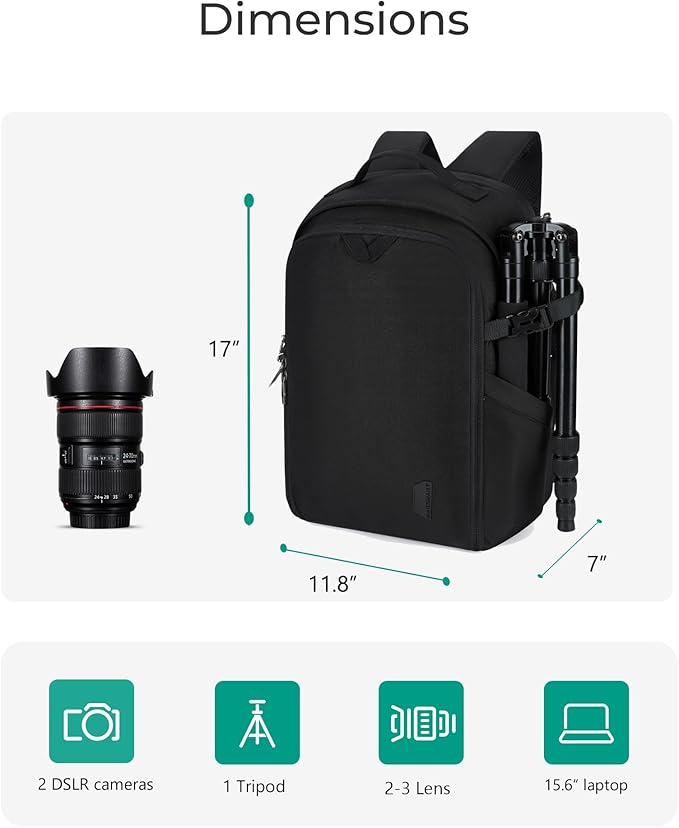 BAGSMART Camera Backpack, DSLR SLR Camera Bag Backpack Fits 15.6 Inch Laptop