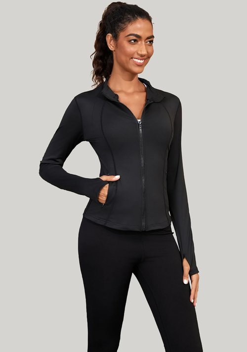 Bosmeer Workout Jackets for Women - Lightweight Zip-Up Slim Fit Yoga Jacket with Thumb Holes | Cropped Design