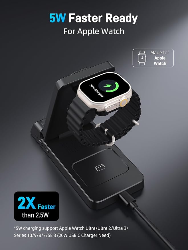 3 in 1 Charging Station for Apple, ELECDOV Magnetic Charger for iPhone