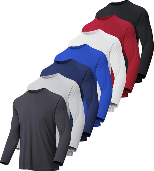 MLYENX Long Sleeve Men's Workout Shirts - UPF 50+ UV Sun Protection, Quick Dry & Moisture Wicking | 7 Pack