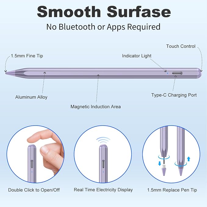 Stylus Pen for iOS&Android Touch Screens, Active Pencil for Samsung, Smart