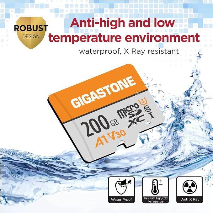 GIGASTONE 200GB Micro SD Card, A1 V30, 4K Video Recording, Compatible