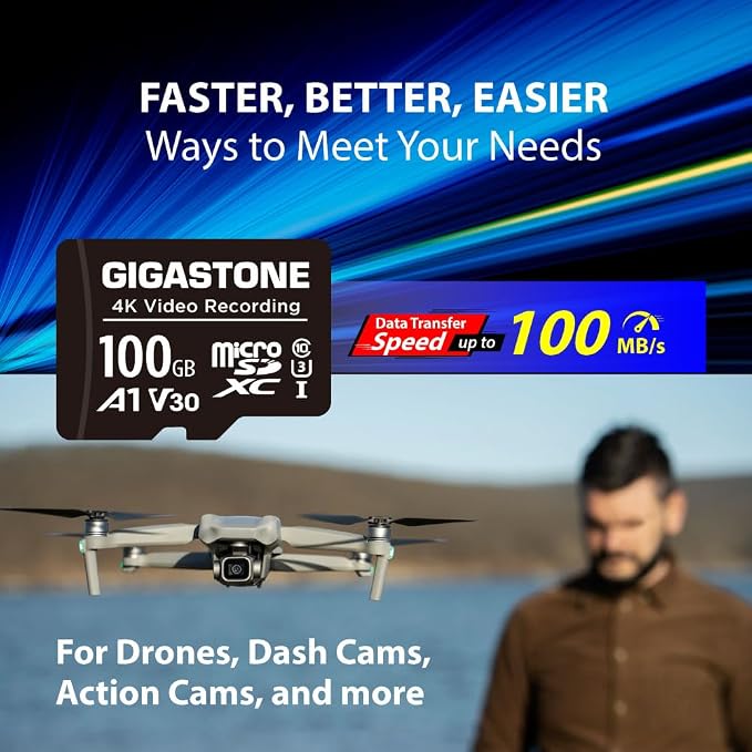 GIGASTONE 100GB Micro SD Card, A1 V30 4K Video Recording, Compatible
