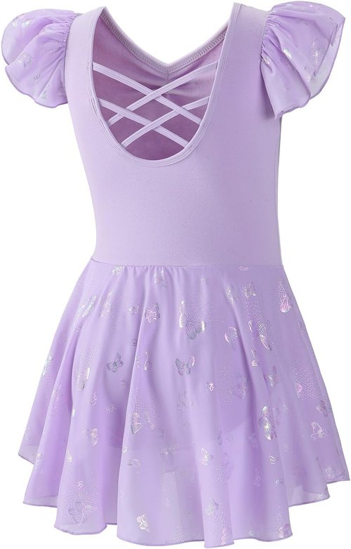 DIPUG Ballet Leotard for Girls - Shiny Toddler Dance Outfit with Skirt & Butterfly Design