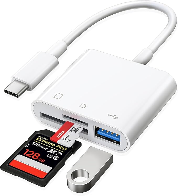 RayCue USB C to Micro SD TF Memory Card Reader, 3-in-1 USB C Camera Card Reader