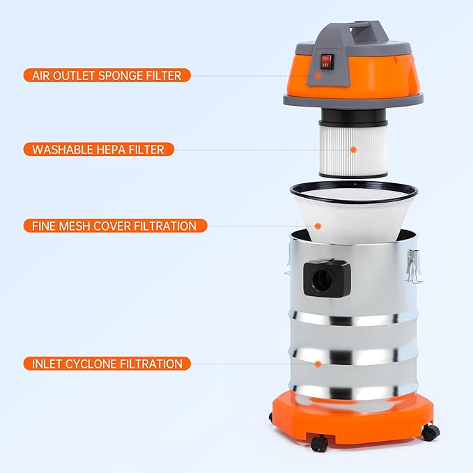 3200W Wet Dry Vacuum Cleaner 10 Gallon 8HP Peak Horsepower Stainless Steel Shop Vac for Garage, Car, Home & Workshop High Suction Power 360° Swivel Wheels, Blower Function & Multiple Attachments