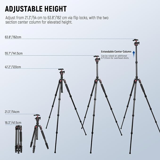 NEEWER Basics Carbon Fiber Travel Tripod Monopod, Arca Type Ball Head, Max Load