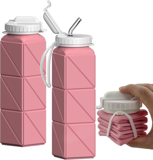 Beautail Collapsible Water Bottle - 20.6oz Silicone Portable Design | BPA-Free & Leakproof (Pink)