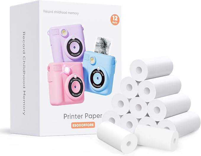 Printer Paper, 12 Rolls for Kids Instant Print Camera, HD Printing Thermal