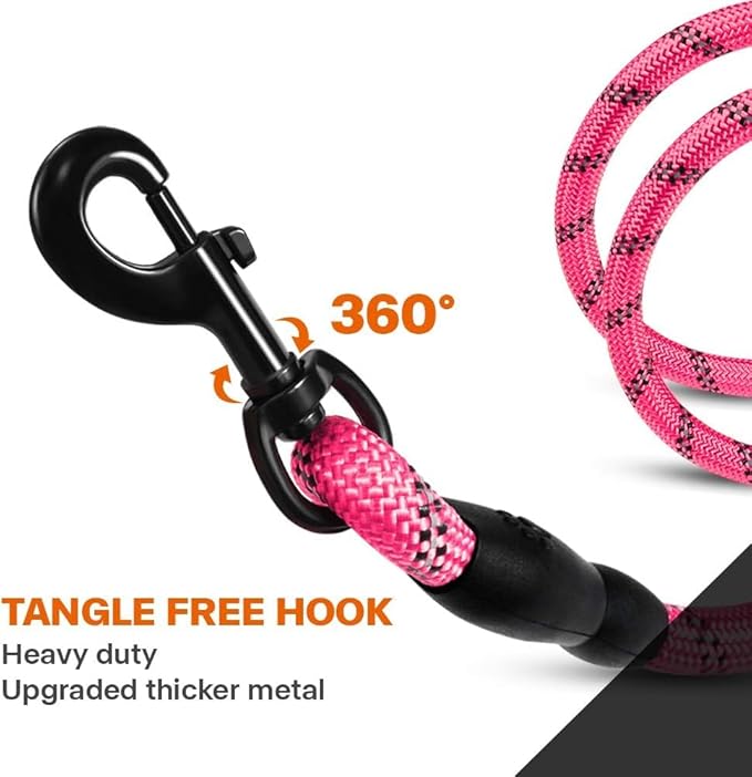 Taglory Rope Dog Leash 4 FT with Comfortable Padded Handle, Highly Reflective Threads Leash and Anti-Tangle Clip for Walking Small Dogs, 3/8 inch, Pink