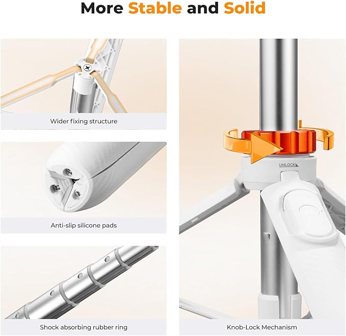 K&F CONCEPT MS08 62'' Selfie Stick Tripod, 2-in-1 Extendable White Phone Tripod