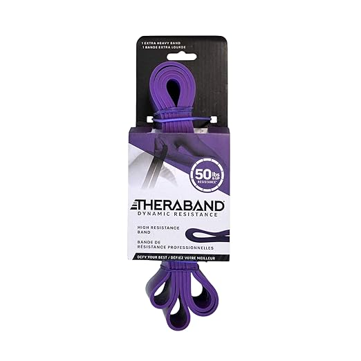 THERABAND High Resistance Band, Elastic Super Bands for Improving Flexibility, Injury Rehab, & Full Body Workouts, Heavy Duty Stretch Bands for Powerlifting, X-Heavy, Purple, 50 lbs. Resistance