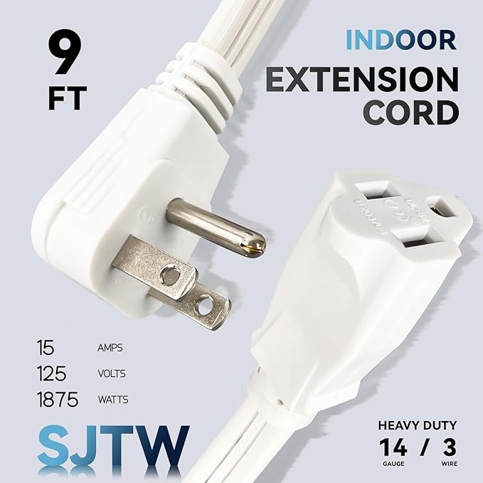 EP 9 Ft Heavy Duty Appliance Extension Cord - 14 Gauge 3 Prong SPT-3 Cable Wire, Ideal for Air Conditioners, Refrigerators, and Major Appliances - Indoor Use, White