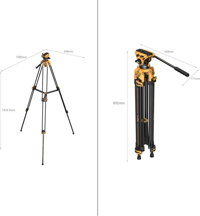 SmallRig AD-01 73''/186cm Heavy-Duty Fluid Head Tripod Bumblebee Edition