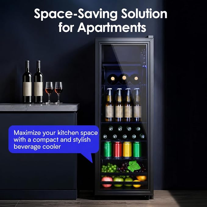 Anypro Beverage Refrigerator Cooler 4.5 Cu.Ft, Mini Fridge with Freeze with Glass Door for Soda Beer or Wine, Small Drink Dispenser Machine for Home Office Bar, 7 Temperatures, Adjustable Shelves