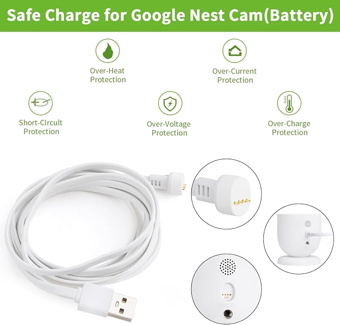 Power Cable with Adapter Compatible with Google Nest Cam Outdoor or Indoor
