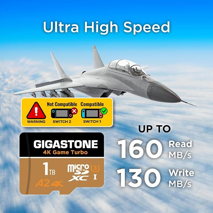 【for Switch 1 Only】 GIGASTONE 1TB Micro SD Card, 4K Game Turbo, Memory Card