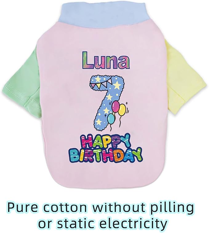 Custom Dog Birthday Shirt,Personalized Pet Apparel Print with Name Age Number,Pet Birthday Outfit,Lightweight Breathable Cotton Vest for Small Medium Large Dogs Cat (Dopamine Green, X-Large)