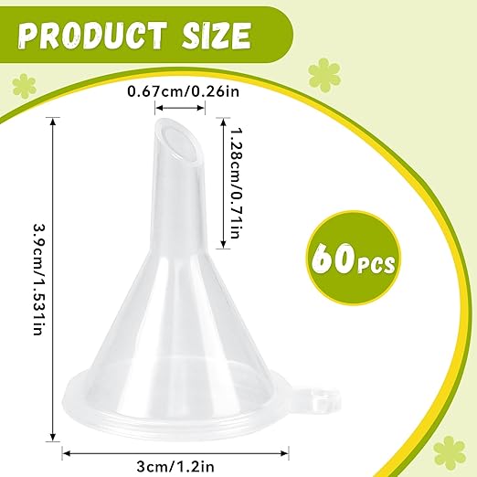 60 Pcs Mini Clear Plastic Funnel, Little Small Funnel Set Kit for Lab Bottles Essential Oils Perfumes Powder Spices Sand Art Capsule Kitchen