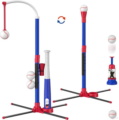 HYES 3-in-1 Baseball Set for Kids 3-5 | Adjustable Tee Ball Stand & Ball Launcher - Blue