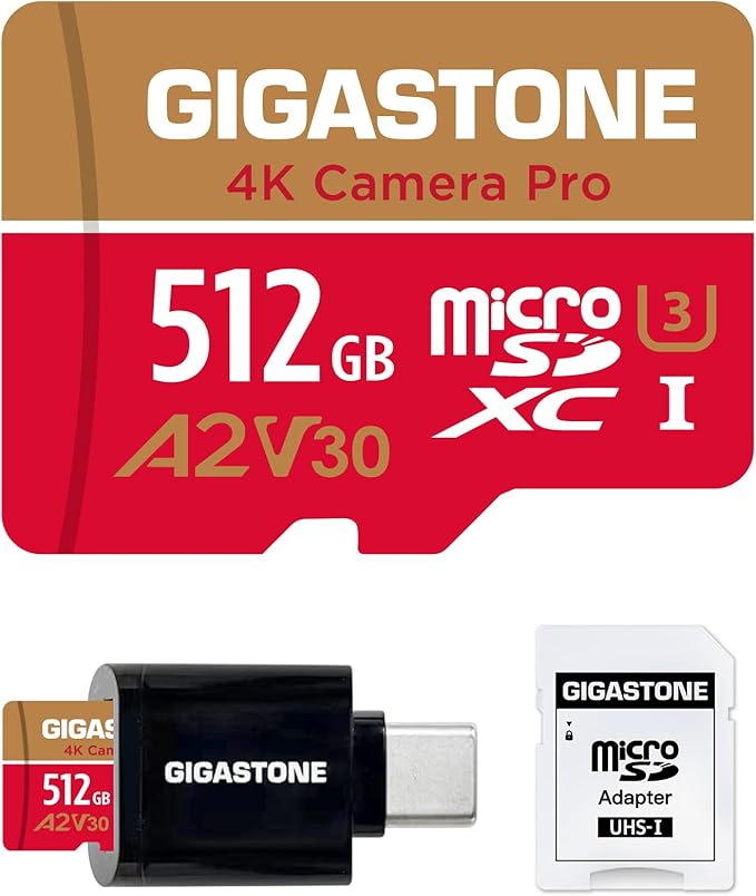 Gigastone 512GB Micro SD Card, 4K Camera Pro, A2 V30 UHS-I U3 C10,
