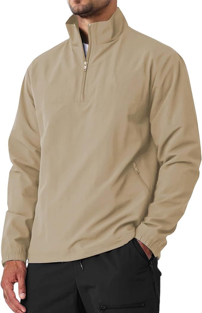 Aulemen Men's Casual Quarter Zip Pullover Golf Windbreakers Athletic Lightweight Jacket Hiking Running Sweatshirt with Pocket