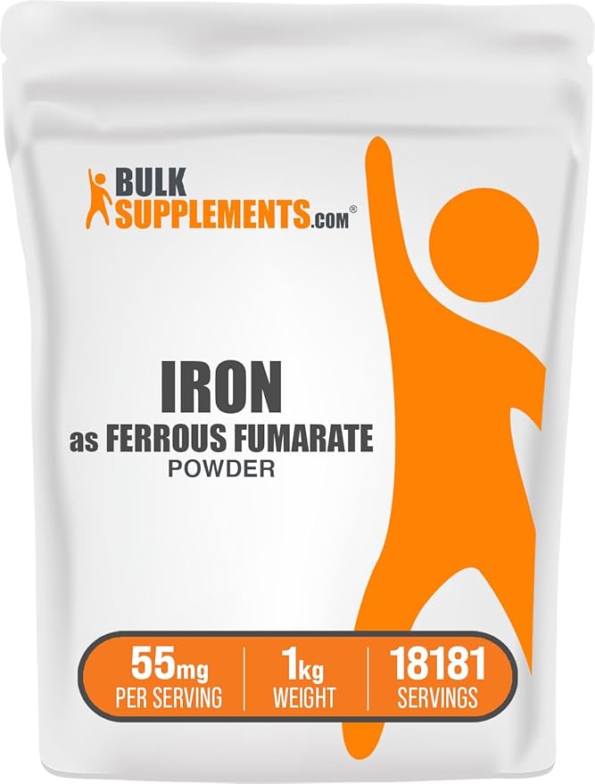 BulkSupplements.com Ferrous Fumarate Powder - Essential Mineral, Iron Supplements, Iron 18mg - Gluten Free, 55mg per Serving, 1kg (2.2 lbs) (Pack of 1)