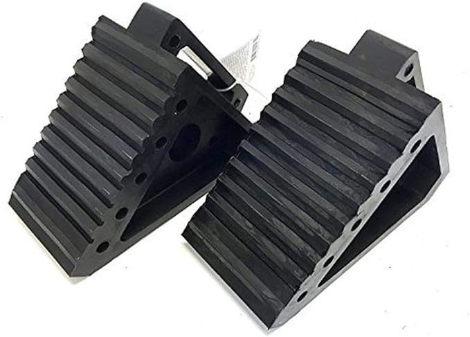 Sunex 1310 10-Ton Medium Height Pin Type Jack Stands, Pair & MAXXHAUL 70472 Solid Rubber Heavy Duty Black Wheel Chock 2-Pack, 8" x 4" x 6"