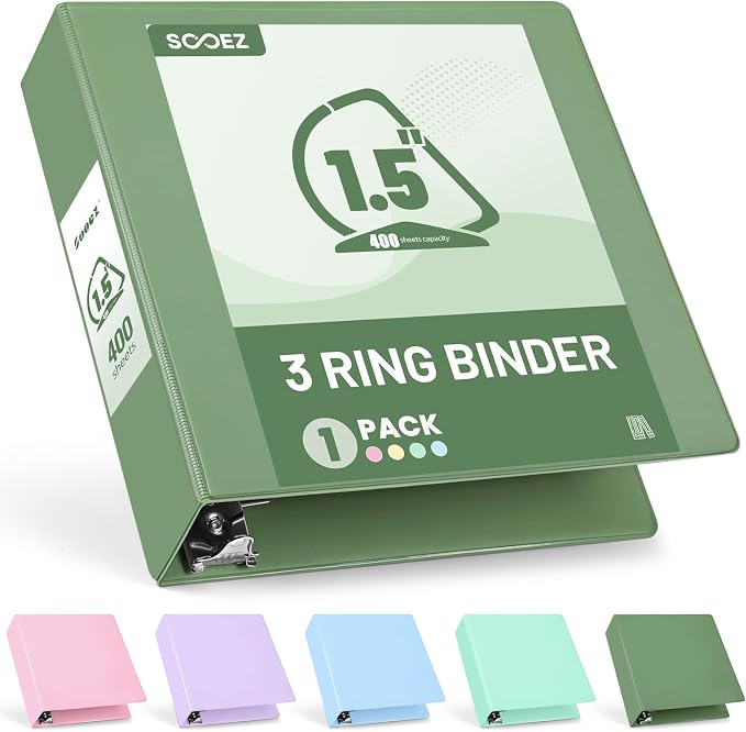 Sooez BinderX Extra Durable 1.5 Inch 3-Ring Binder, Holds 400 Sheets of 8.5x11