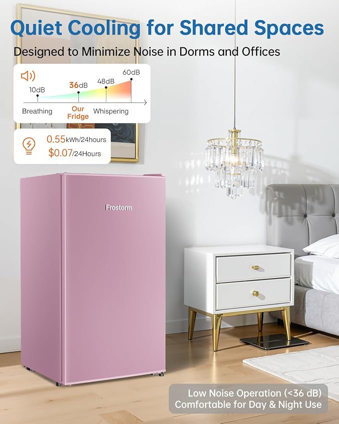 3.2 Cu Ft Mini Fridge with Freezer, Single Door Upright Freezer | Energy Efficient, Large Capacity, Reversible Door, ETL Certified, Small Refrigerator for Bedroom, Office & Dorm, Pink