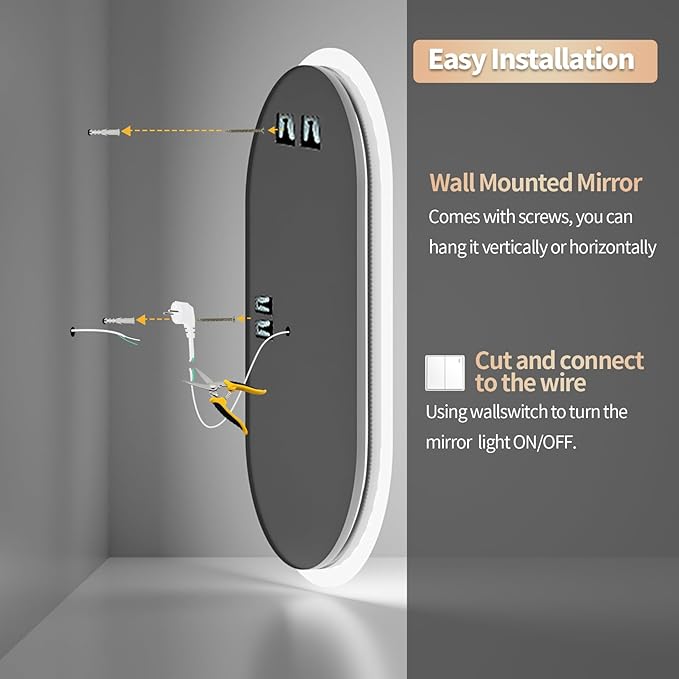 LUVODI Smart LED Bathroom Mirror: 35”x24” Large Wall Mounted Oval Vanity Mirror Dimmable Lighted Makeup Mirror with Backlit Memory Function