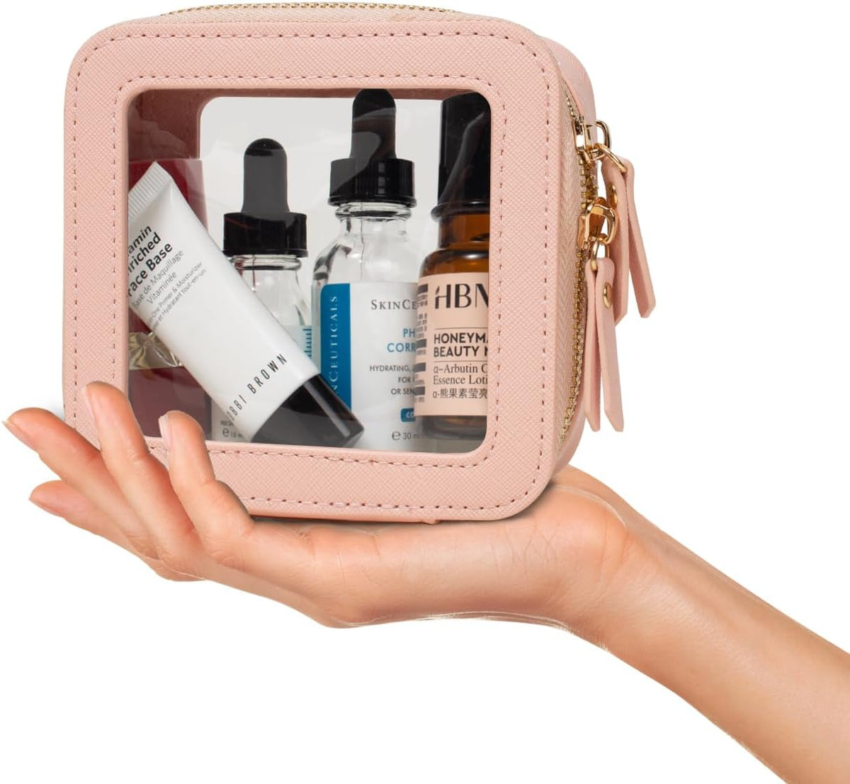 Small Clear Makeup Bag for Purse,Cute Travel Cosmetic Case Bag(Mini Pink)